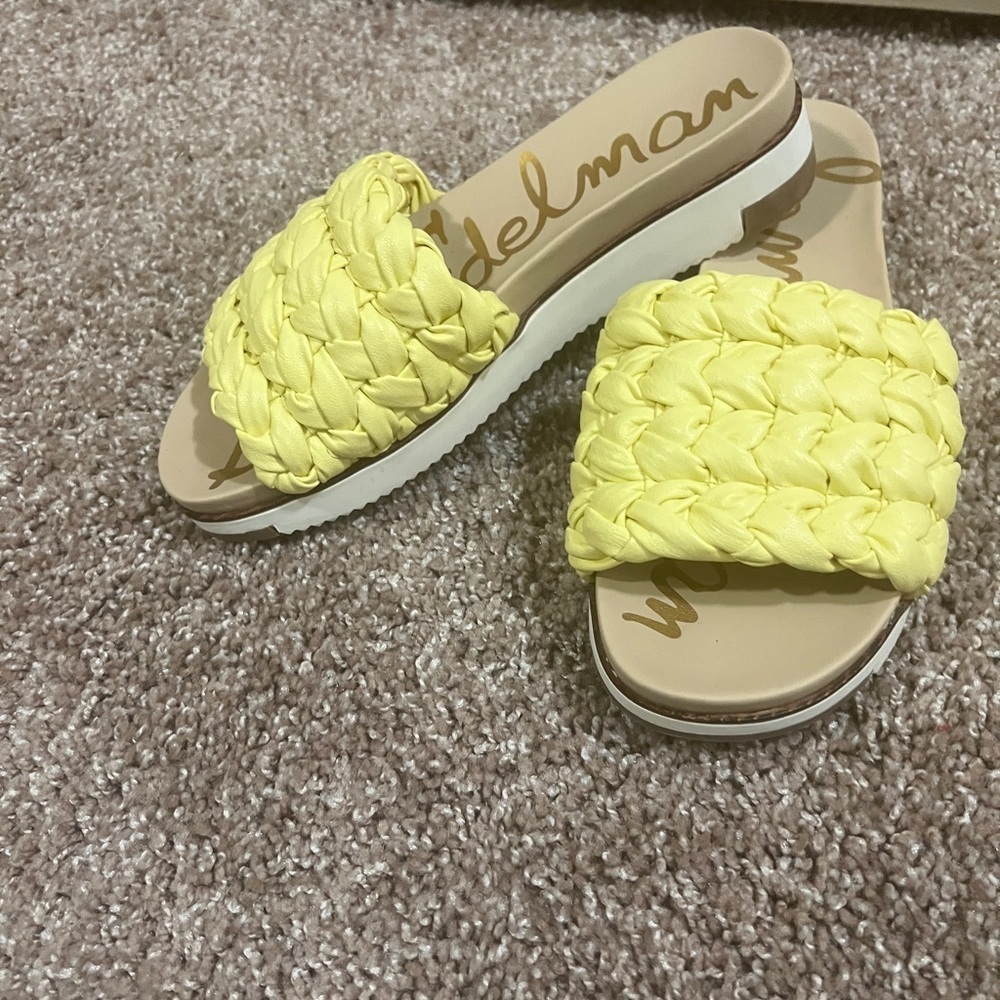 Sam Edelman Ainslie Yellow Flat Slide Sandals - Picture 3 of 5
